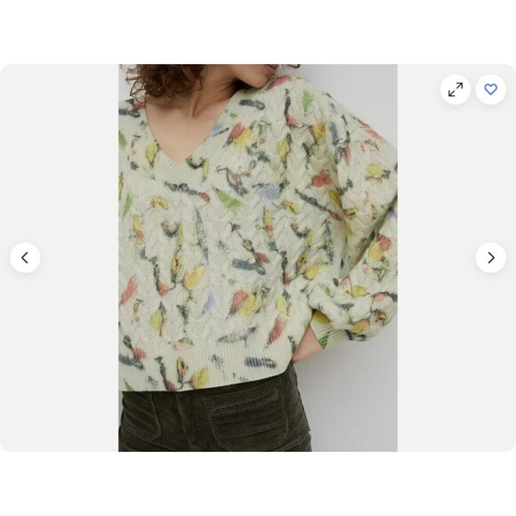 Multicolor Anthropologie Printed Wool Fisherman Cable Knit V-Neck Sweater (NWT) - Picture 3 of 5